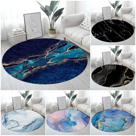 Navak Carpet Abstract Blue Marble Round Carpet Gold Textured Geometric Pattern Black Home Rugs Living Room Bedroom Decor Sofa Rug Floor Mats