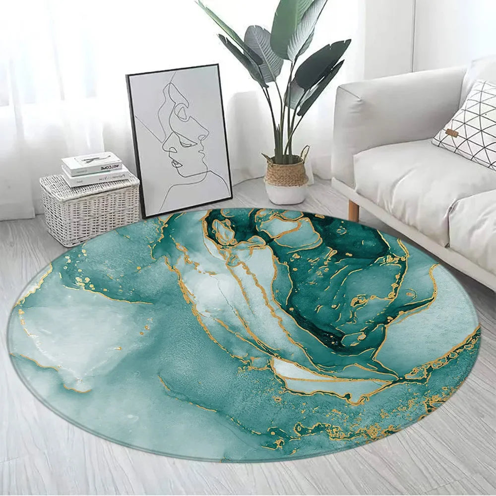 Navak Carpet Abstract Blue Marble Round Carpet Gold Textured Geometric Pattern Black Home Rugs Living Room Bedroom Decor Sofa Rug Floor Mats