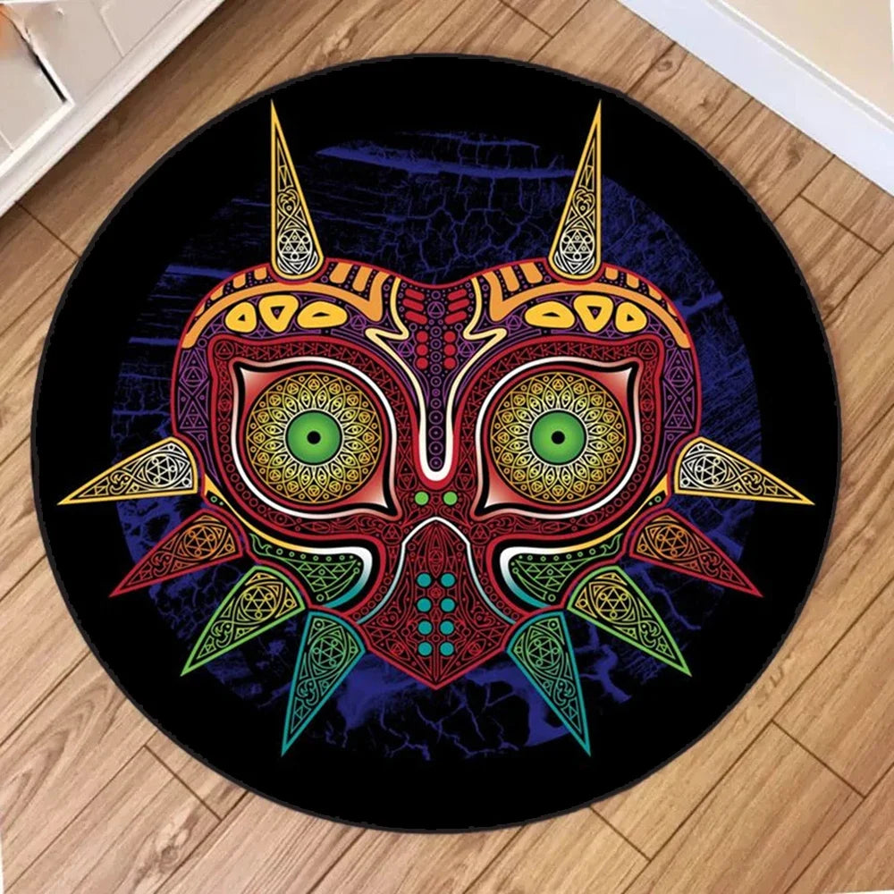 Navak Carpet Zelda Symbol Round Rug Retro Style Game Room Carpet for Living Room Gaming Decor Zelda Majora’s Mask Rug Gift for Gamer