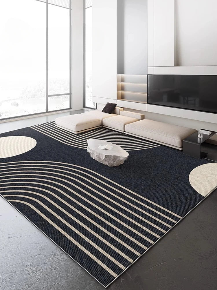 Navak Carpet Dark Blue Cream Striped Carpet Modern Geometric Decorative Rugs Easy Clean Art Lines Living Room Carpets Comfortable Bedroom Rug