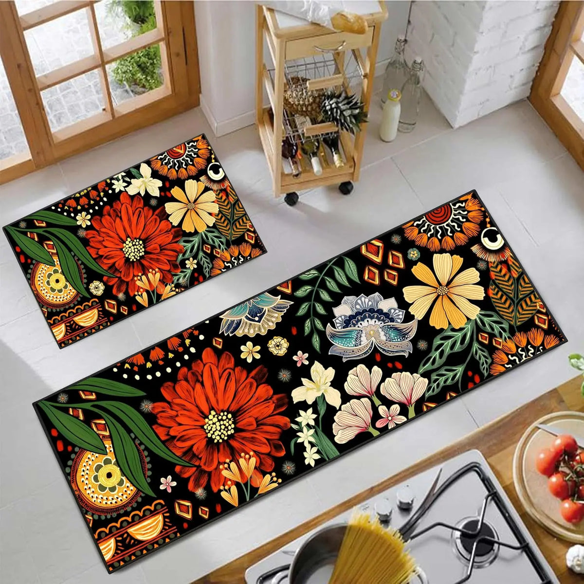Navak Carpet Exclusive Picks 2pc Summer Flower Carpet Set Home Decoration, Anti-Slip, Stain-Resistant And Washable Floor Mat, Bathroom Indoor Rug