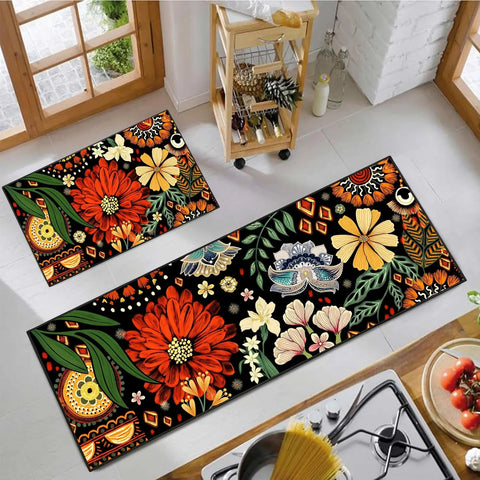 Navak Carpet Exclusive Picks 2pc Summer Flower Carpet Set Home Decoration, Anti-Slip, Stain-Resistant And Washable Floor Mat, Bathroom Indoor Rug