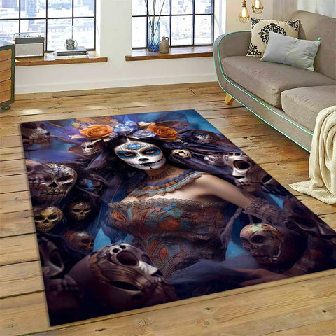 Navak Carpet Horror Skull Girl Dead Gothic Undead Female Carpet Rug for Home Living Room Bedroom Sofa Doormat Decor,Kid Area Rug Non-slip Mat
