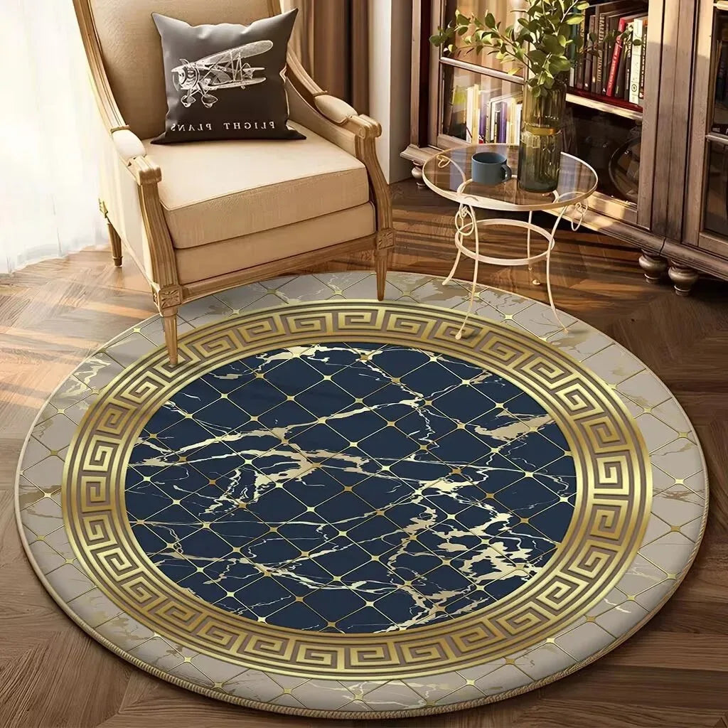 Navak Carpet European Gold Luxury Round Rug Living Room Sofa Large Carpet Comfortable Bedside Non-Slip Bedroom Tea Table Mat