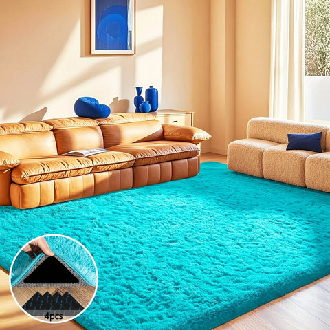 Navak Carpet Light Blue Soft Shaggy Non-Slip Rugs for Living Room/Bedroom/Nursery–Luxury Plush Carpet with 4 Rug Stickers,Room Decor Rug