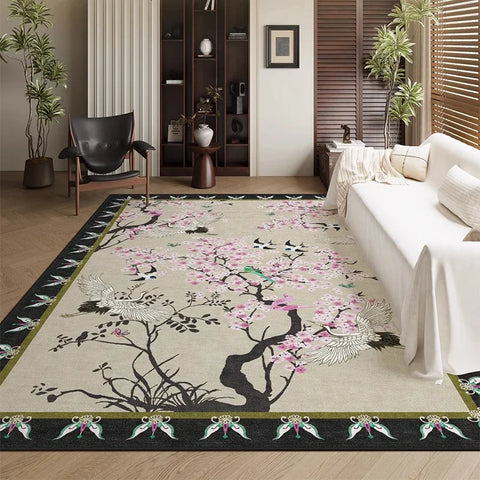 Navak Carpet Artistic Floral Carpet Flower Bird Luxury Decorative Rugs Living Room Large Size Carpets Cozy Non-slip Easy Care Bedroom Rug 양탄자