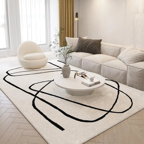 Navak Carpet Nordic Style Living Room Decoration Plush Carpet Abstract Art Design Rugs for Bedroom Simple Line Soft Rug Home Thick Floor Mat