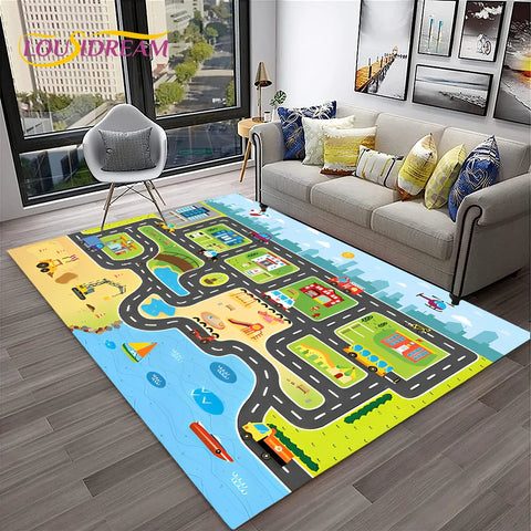 Navak Carpet Child Playmat Traffic Highway City Playroom Carpet Rug for Home Living Room Bedroom Doormat Decor, Area Rug Non-slip Floor Mat