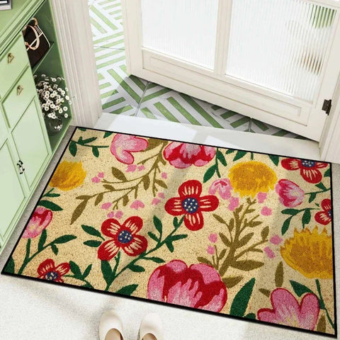 Navak Carpet 1Pc Floral Letter Print Welcome Doormat Anti-Slip Bath Rug Fade Resistant Kitchen Garden Floor Mat Washable Home Decor Carpets