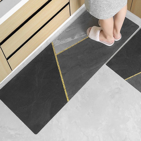 Navak Carpet Kitchen Floor Mat Waterproof Non-slip Oil-resistant Leather Carpet PVC Gray Imitation Marble Geometric Rug Home Decoration Mat