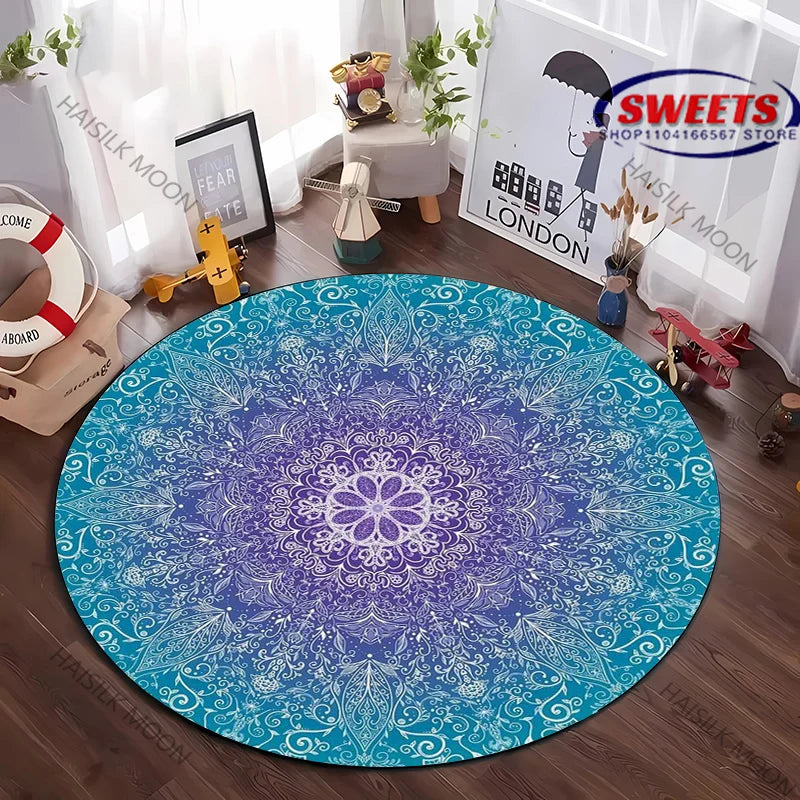 Navak Carpet Luxury Mandala Flower Print Round Carpet Bedroom Living Room Sofa Decorative Mat Top 10 Holiday Gifts for Family and Friends Rug