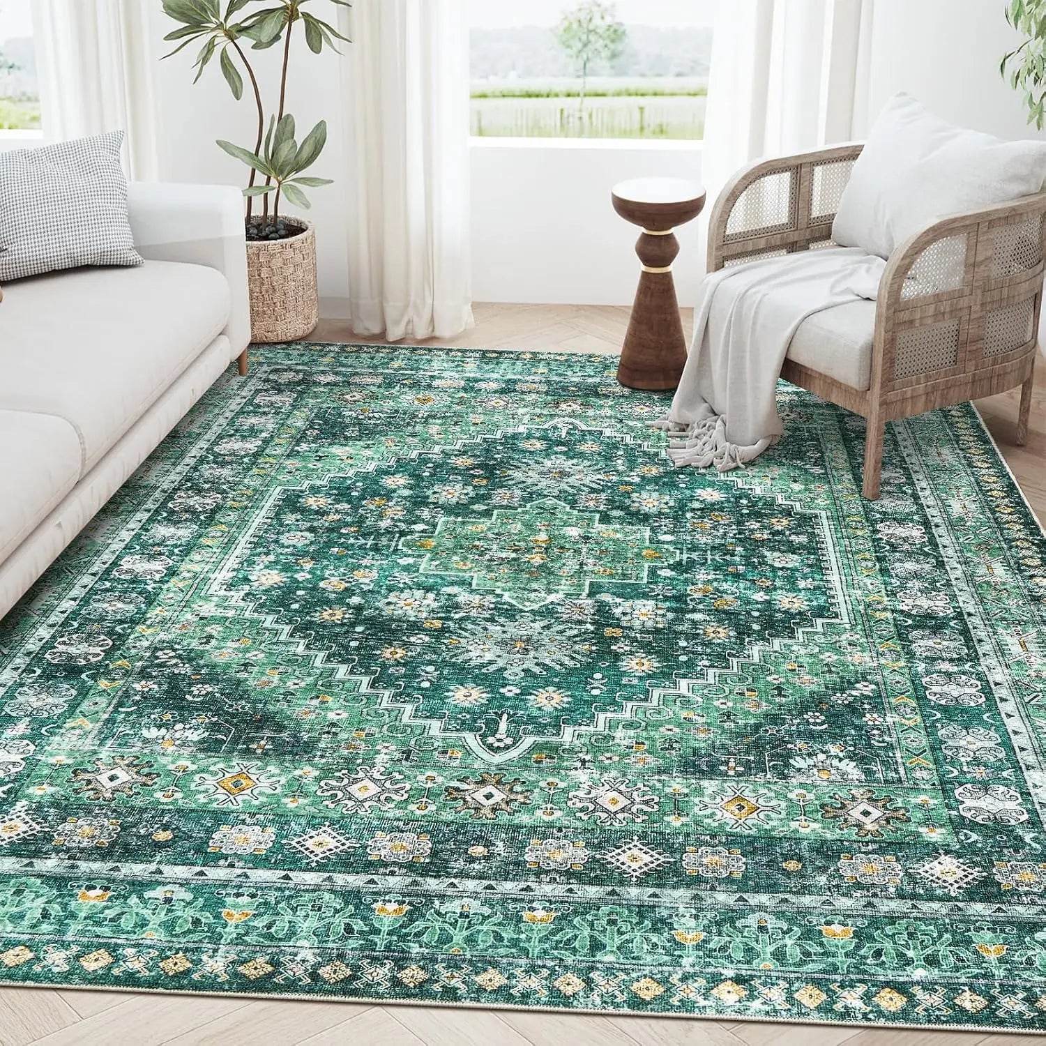 Navak Carpet zesthomeArea Rugs - Ultra-Thin Washble Rug, Stain Resistant Anti Slip Backing Rugs for Living Room,Bedroom, Vintage Home De