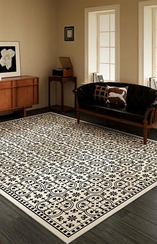 Navak Carpet Luxurious Black White Area Rug Large Non-Slip Living Room Carpet Washable Easy Care Comfortable Bedroom Decorative Floor Mat