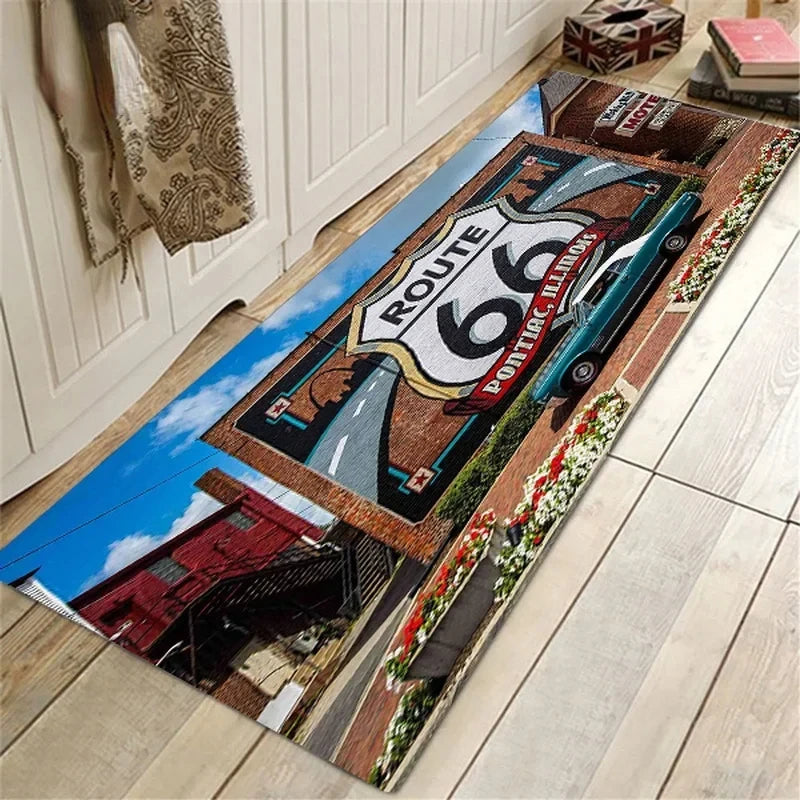 Navak Carpet Route 66 Design Kitchen Floor Mat Entrance Doormat Home Decor Carpet for Living Room Bedroom Rugs Bathroom Non-slip Mat Foot Pad
