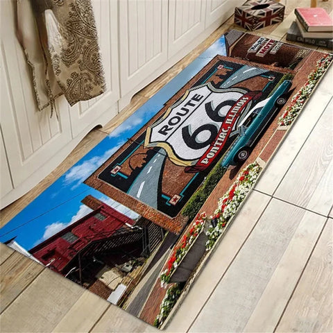Navak Carpet Route 66 Design Kitchen Floor Mat Entrance Doormat Home Decor Carpet for Living Room Bedroom Rugs Bathroom Non-slip Mat Foot Pad