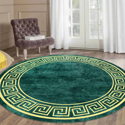 Navak Carpet Luxury Style Round Carpet Living Room White Black Green Marble Pattern Room Rugs Washable Non-slip Decor Floor Mats for Bedroom