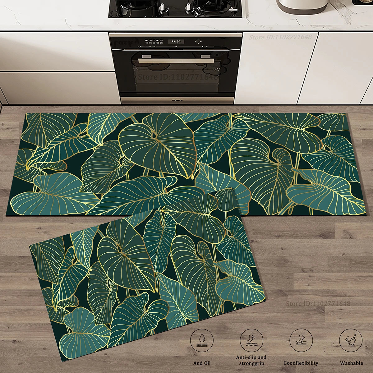 Navak Carpet Green Leaves Kitchen Mat Surface Absorbent Doormat Rug Drying Non-Slip Bathroom Entrance Carpet High Quality Large Washable Mats