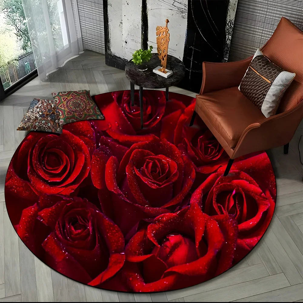 Navak Carpet 3D Luxury Flower Rose Daisy Nordic Round Carpet Rug for Living Room Bedroom Child Playroom Chair Decor,Pet Area Rug Non-slip Mat
