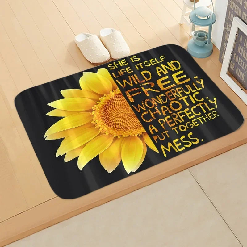 Navak Carpet Sunflower Entrance Welcome Door Mat Flowers Bedroom Bedside Decor Carpet Non-slip Bathroom Kitchen Foot Rugs for Indoor Home