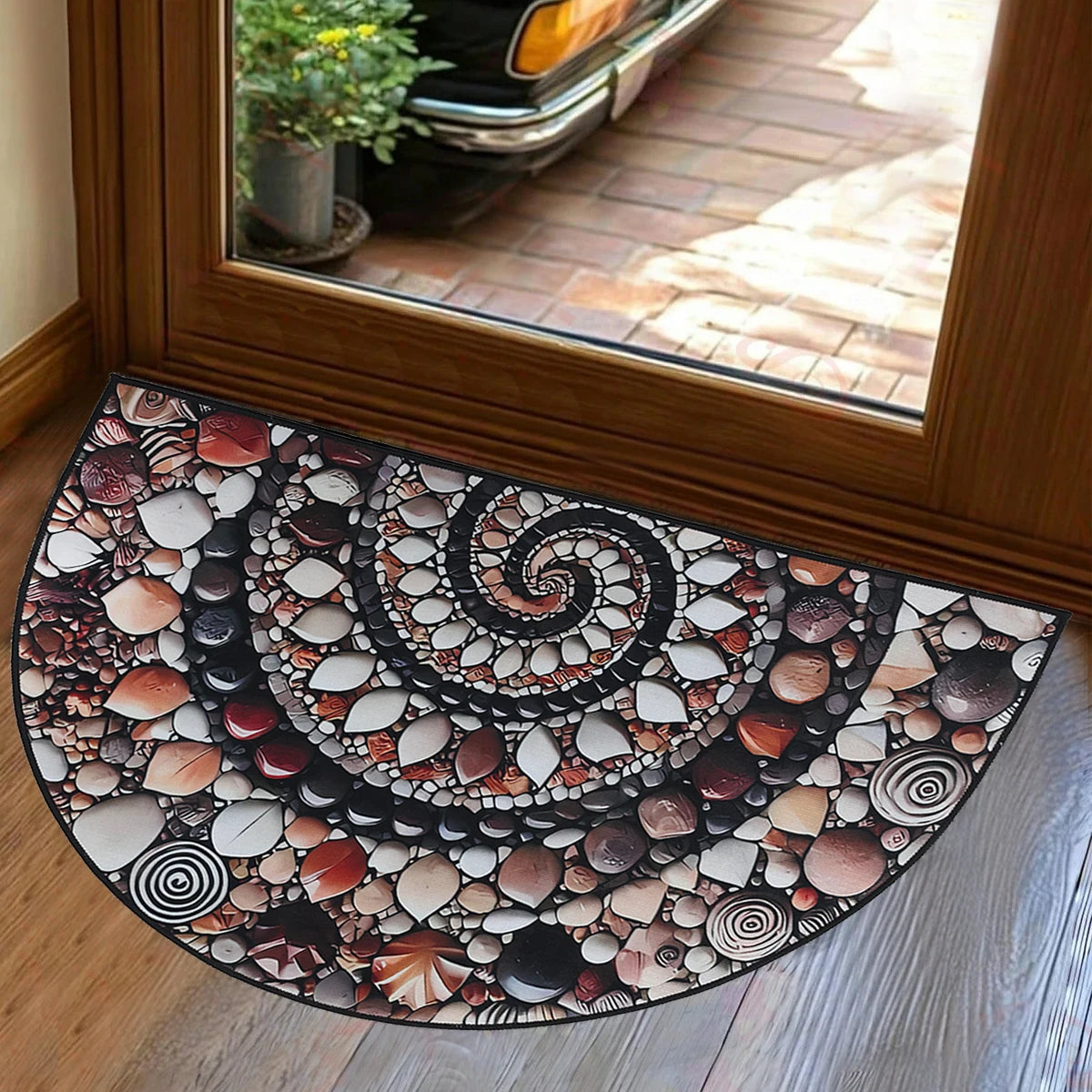 Navak Carpet Semi-circular Crystal Velvet Pebble Stereoscopic Living Room Carpet Visual Corridor Mat Hotel Bedroom Stone Floor Floor Door Mat