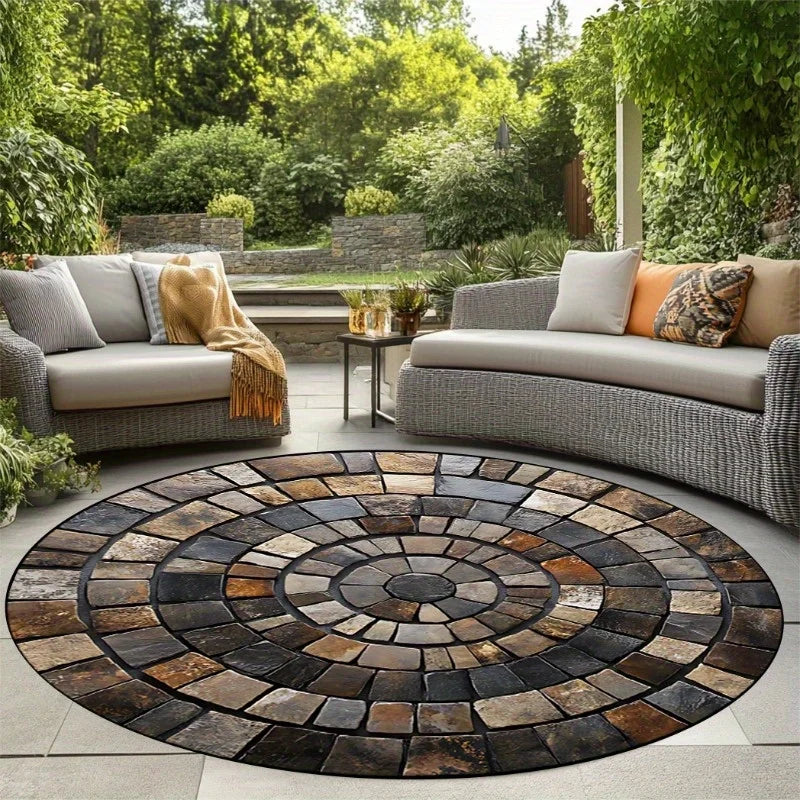 Navak Carpet Spiral Stone Mat, Durable Polyester, Hand-Washable & Fade-Resistant, Stylish Round Area Rug for Outdoor/Indoor
