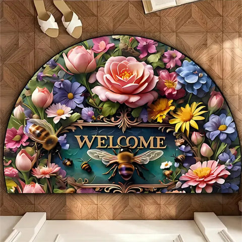 Navak Carpet Non Slip Half Round Doormat Flower Floral Absorbent Welcome Rugs Washable Door Mat Entrance Mat Indoor Outdoor