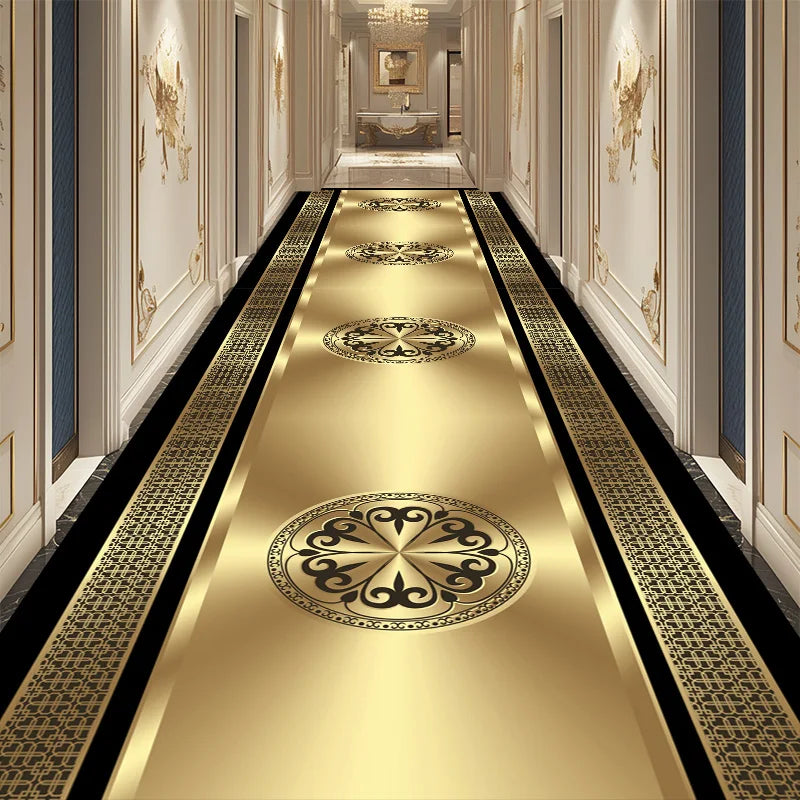 Navak CarpetLuxury Golden Corridor Carpet Hotel Hallway Runner Decoration Rugs Living Room Aisle Non-slip Washable Floor Mat Customizable