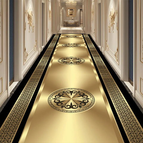 Navak CarpetLuxury Golden Corridor Carpet Hotel Hallway Runner Decoration Rugs Living Room Aisle Non-slip Washable Floor Mat Customizable