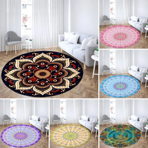 Navak Carpet Psychedelic Mandala Printed Round Carpet for Living Room Bedroom Mat Easy To Clean Festive Atmosphere Decorated Home Decor Rug