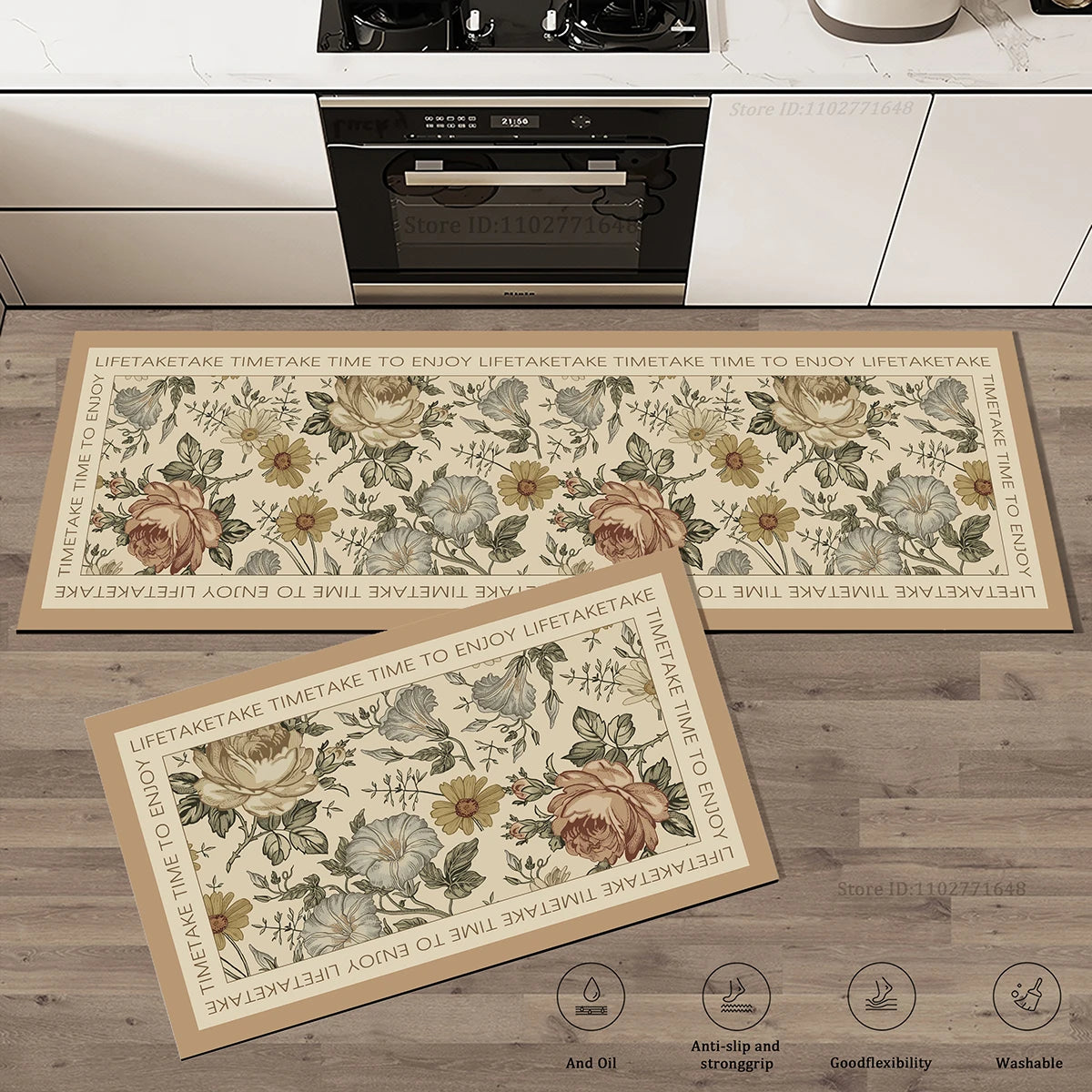 Navak Carpet Flowers Pattern Kitchen Extra Thick Absorbent Rug Bathroom Entrance Non-Slip Doormat Carpet Large Anti Fatigue Mat Long Rugs