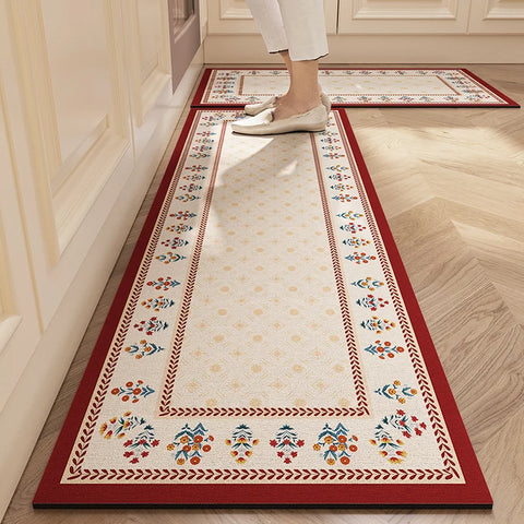 Navak Carpet Rugs for Kitchen Floor Mat Pvc Leather Waterproof Non-slip Long Rug Anti-fatigue Foot Mats Pink Flower Home Decor Vinyl Carpet