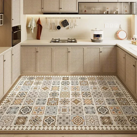 Navak Carpet Kitchen Carpet Large PVC Waterproof Rug Non-slip Floor Mat Leather Oil-proof Foot Mats American Retro Style Home Decoration Rugs