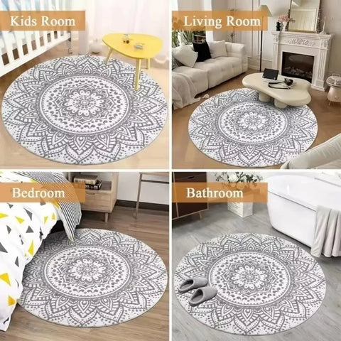 Navak Carpet Easter Retro Floral Rabbit Pattern Round Area Rug Bedroom Living Room Garden Decor Living Room Carpet Decorative Floor Mat