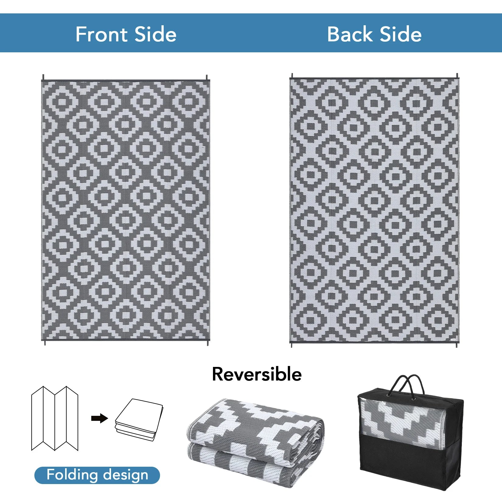 Navak Carpet Outdoor Rug Plastic Straw Rug Modern Geometric Waterproof Rug Reversible Outdoor Floor Mat for Patio Porch Backyard Picnic Campi