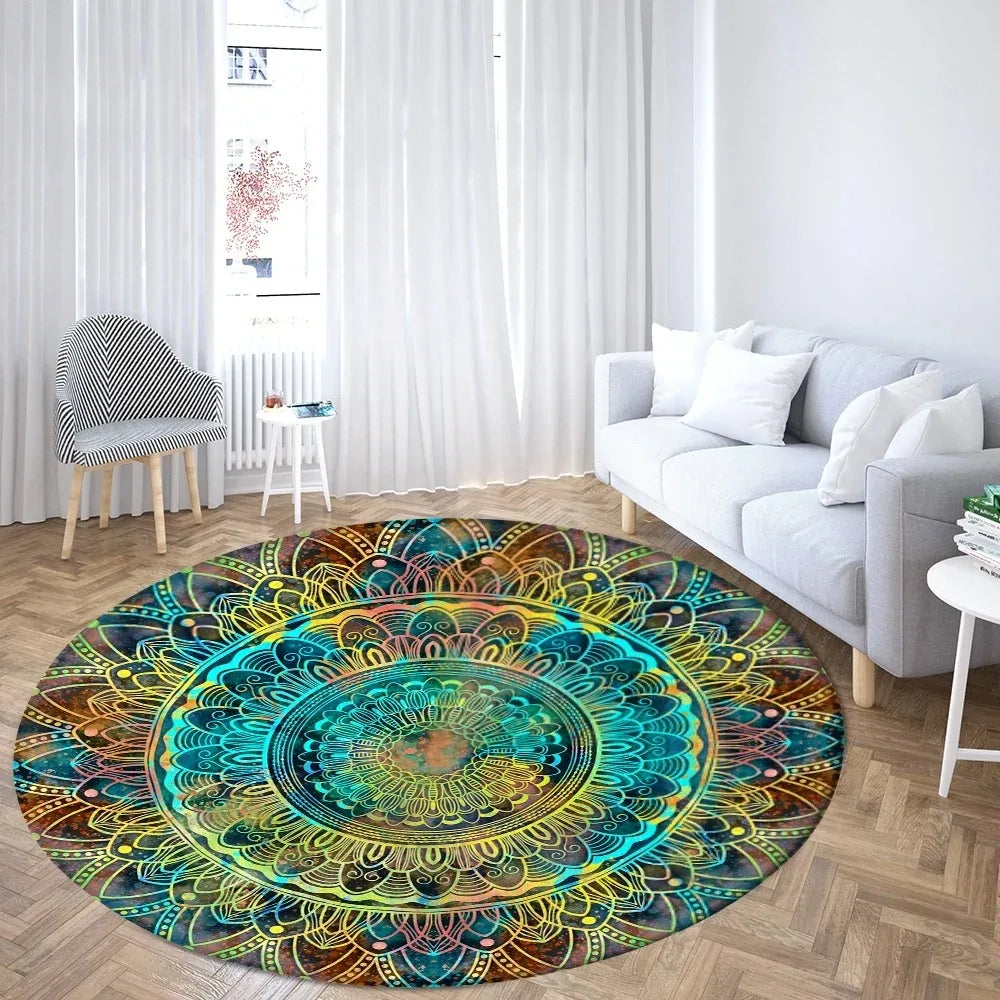 Navak Carpet Psychedelic Mandala Printed Round Carpet for Living Room Bedroom Mat Easy To Clean Festive Atmosphere Decorated Home Decor Rug