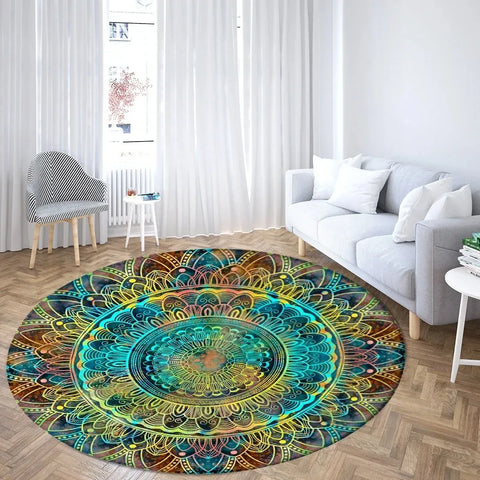 Navak Carpet Psychedelic Mandala Printed Round Carpet for Living Room Bedroom Mat Easy To Clean Festive Atmosphere Decorated Home Decor Rug