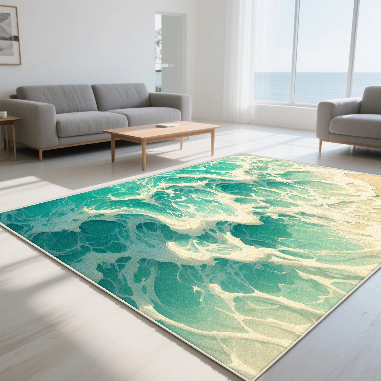Navak Carpet Modern simple style Ocean theme Carpet living room Fresh feeling Large area rugs blue Lounge Rug romantic 3D Entrance door mat