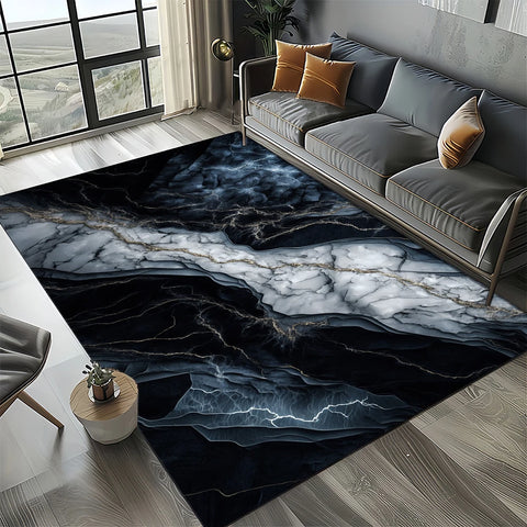 Navak Carpet Elegant Black White & Gold Area Rug – Sophisticated Marble-Like Pattern for Living Room or Bedroom, Non-Slip Modern Home Decor
