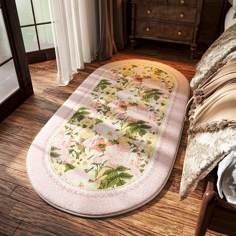 Navak Carpet Bedroom Bedside Carpet Non-slip Soft Comfortable Floor Mat American Retro Flower Pattern Rug Oval Long Home Decoration Mats 양탄자