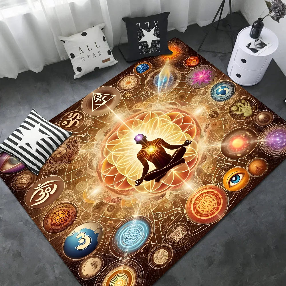 Navak Carpet Rainbow 7 Chakra Mandala Bohemia Yoga Door Mat Washable Non-Slip Living Room Sofa Chairs Area Mat Kitchen Welcome Doormat