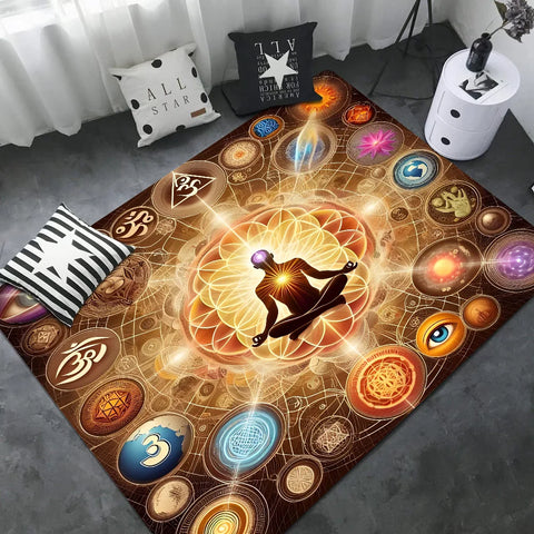Navak Carpet Rainbow 7 Chakra Mandala Bohemia Yoga Door Mat Washable Non-Slip Living Room Sofa Chairs Area Mat Kitchen Welcome Doormat