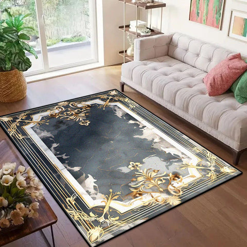 Navak Carpet Marble Style Luxury Golden Border Carpet for Live Room Soft Antiskid Large Size Bedroom Rug Machine Washable Entrance Door Mat
