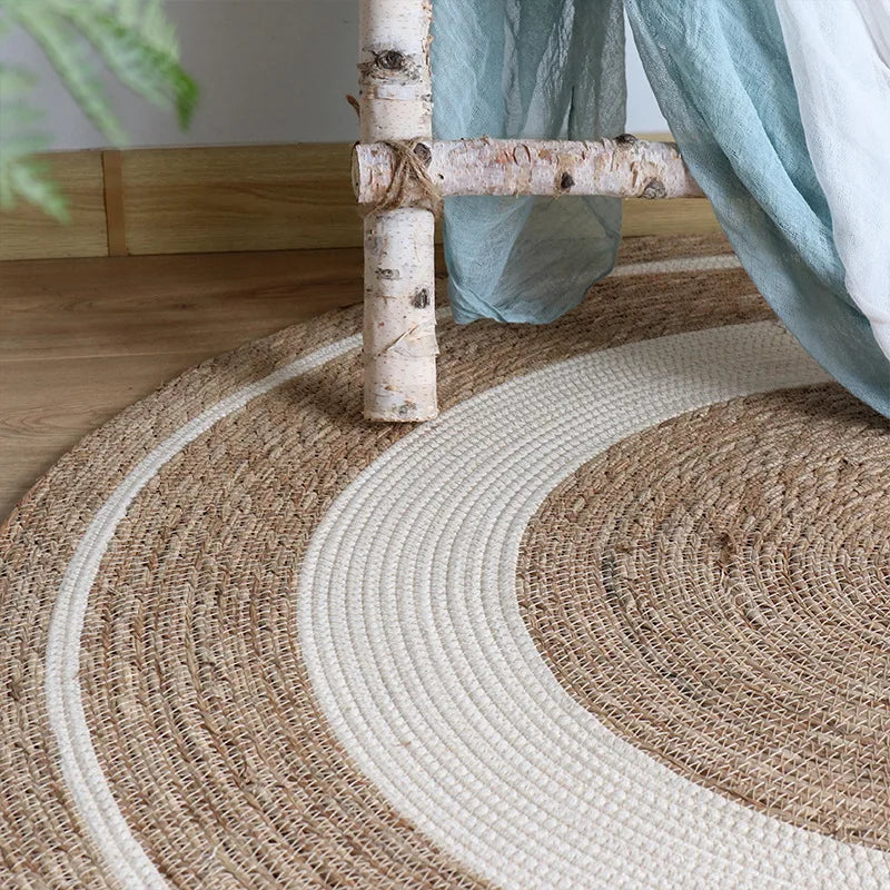 Navak Carpet HeMu-Woven Rattan Round Carpets for Living Room, Bedroom Straw Rugs, Natural Plants Floor Mats, Bedside Garden Table Grass Mat
