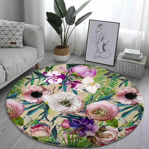 Navak Carpet Home Living Room Bedroom Bathroom Floor Mat Printing Decorative Carpet Flower and Bird  Round  Peony Rose