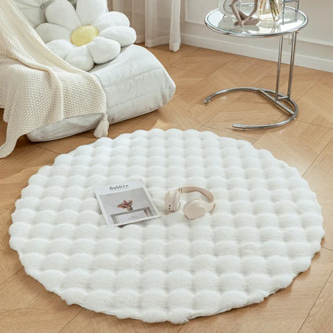 Navak Carpet Faux Fur Round Carpets Luxury Bubble Shaped Plushrugs for Bedroom Decor Non Slip Dressing Table Area Rugs Soft Fluffy Floor Mat