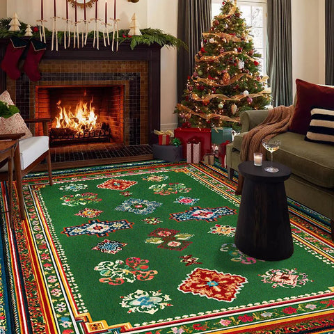 Navak Carpet Persian Retro Rugs for Living Room Christma Decoration Home Sofa Area Plush Carpet Bedroom Bedside Non-slip Washable Foot Mat