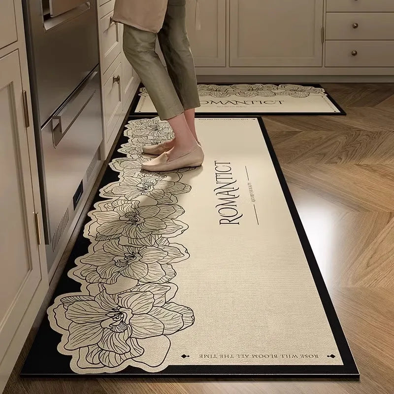 Navak Carpet Kitchen Floor Mat Anti-slip Oil-proof Erasable Carpet Leather PVC Waterproof Rug Beige Pattern Texture Home Decor Mats 주방 카펫