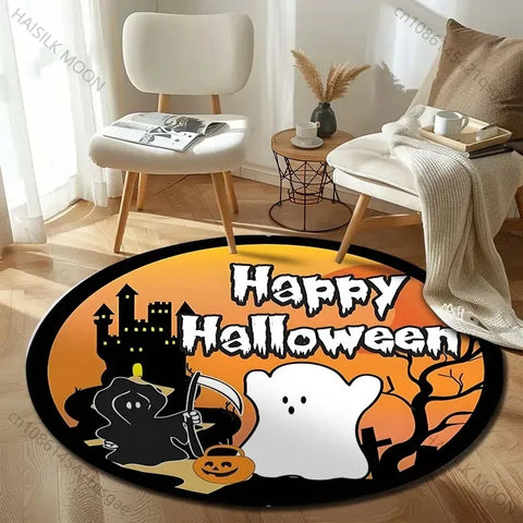 Navak Carpet Head Bat Castle Halloween Round Rugs Carpet Child Room Floor Mats Playroom Upholstery Living Room Bedroom Fashion Gaming Rug