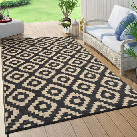 Navak Carpet Outdoor Rug Plastic Straw Rug Modern Geometric Waterproof Rug Reversible Outdoor Floor Mat for Patio Porch Backyard Picnic Campi
