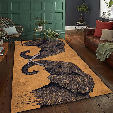 Navak Carpet Elephant Pattern Rug - Polyester Woven, Lightweight, Washable, Low Pile, Suitable for Living Room, Bedroom, Home Decoration